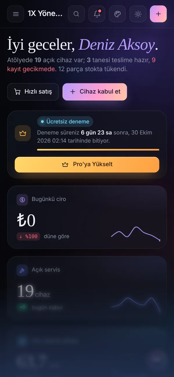 1X panelinin telefondaki görünümü